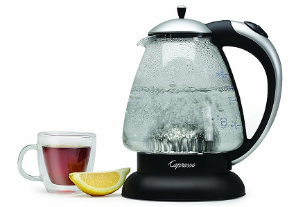 Capresso 259 Electric Water Kettle Glass Tea Pot With Handle, 48 Oz Capacity